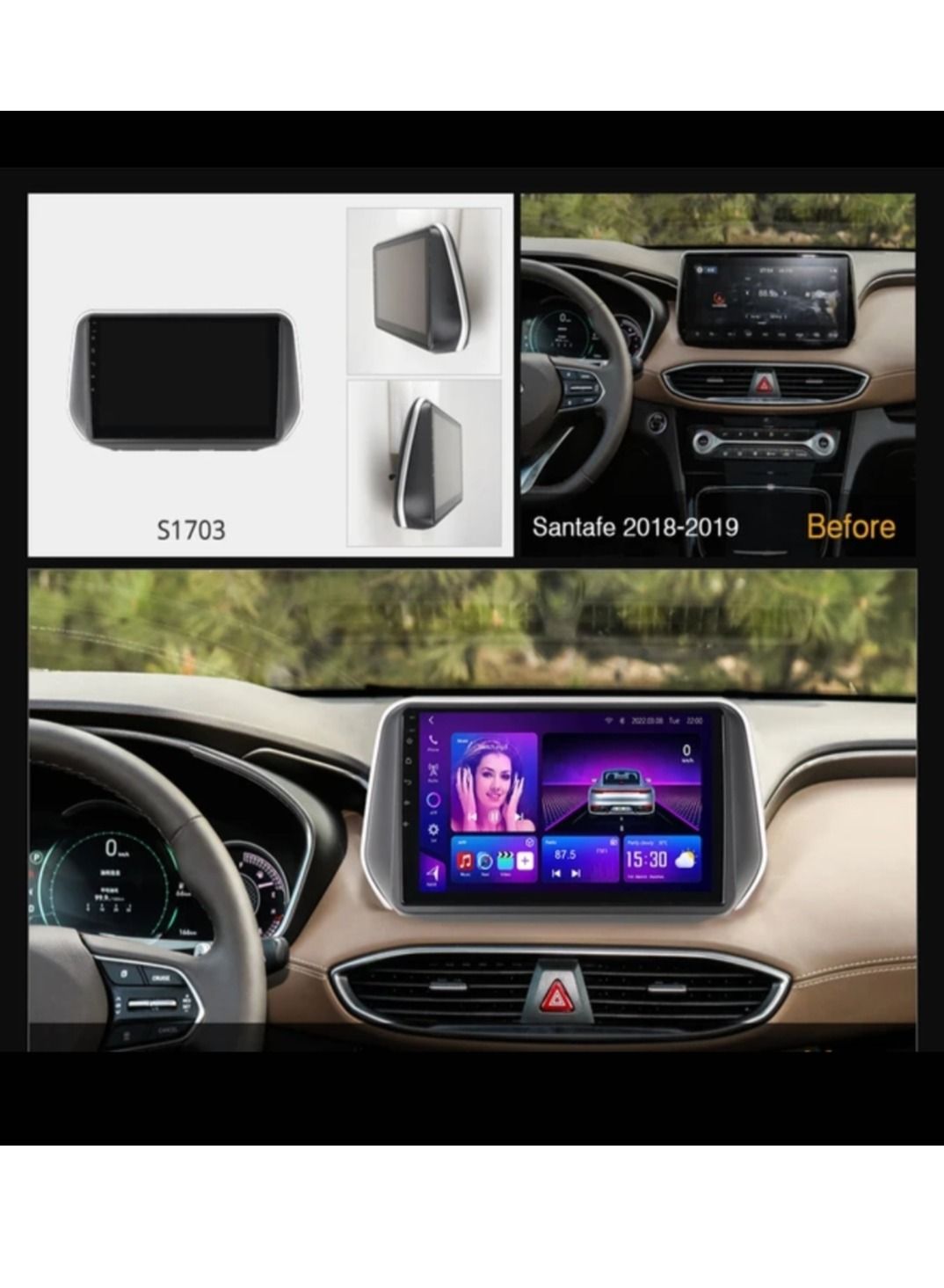 Compare Hyundai Santa Fe 2018 To 2021 4GB RAM Support Apple Carplay Android Auto Wireless QLED Touch Screen AHD Camera Included SIM Card Support Bluetooth DSP at KSA Price