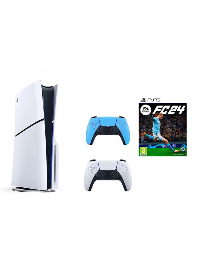 Compare PlayStation 5 Disc Slim Console With Extra Blue Controller And FC 24 at KSA Price