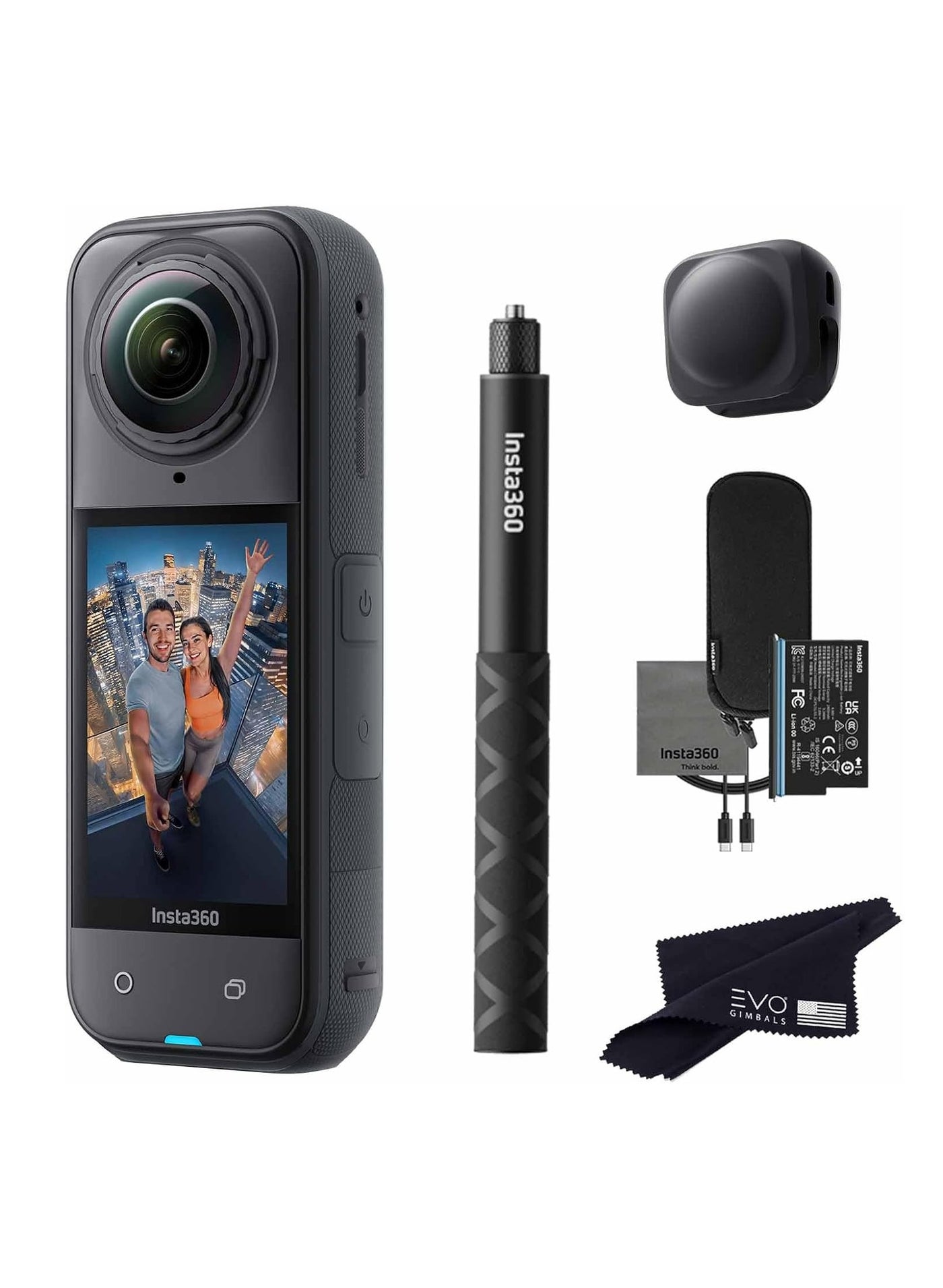 Compare X5 Starter Bundle | X5 Camera + Extra Battery + 114cm Invisible Sefie Stick + Lens Cap + Pouch, 15m Waterproof 8K 360 Action Camera, Low Light Capture  Black at KSA Price