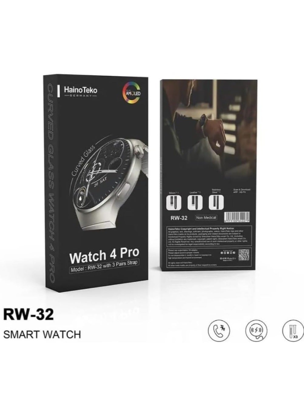 Compare RW 32 Smart Watch With 3 Pairs Straps HD IPS AMOLED Display Waterproof Smartwatch 4 Pro Curved Glass App Control Heart Rate GPS And Fitness Smartwatch at KSA Price