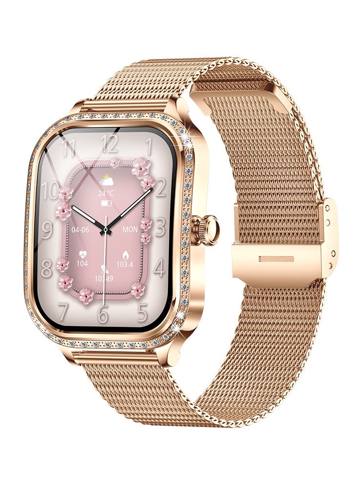 Compare Womens SmartWatch, 1.75inch HD Screen, Bluetooth Calling, Voice Assistant, IP68 Waterproof, Health Monitoring, Daily Reminder, Luxury Business Watch, MK88 Mesh Gold at KSA Price