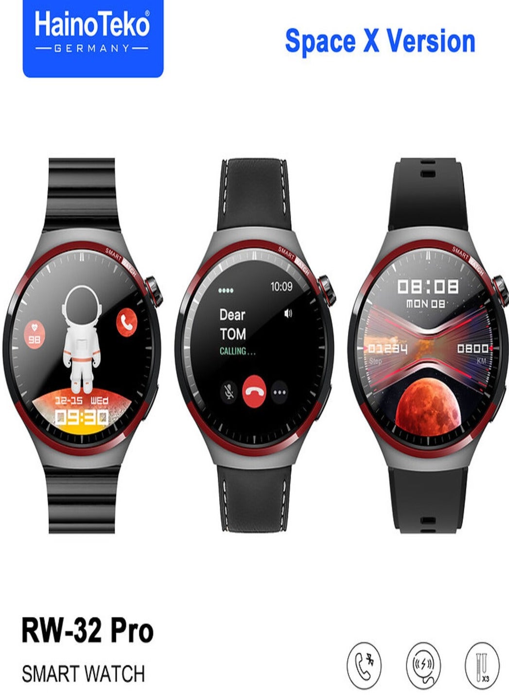 Compare Germany RW32 Watch 4 Pro SpaceX CURVED Glass Smartwatch with 3 pair strapsBlack at KSA Price