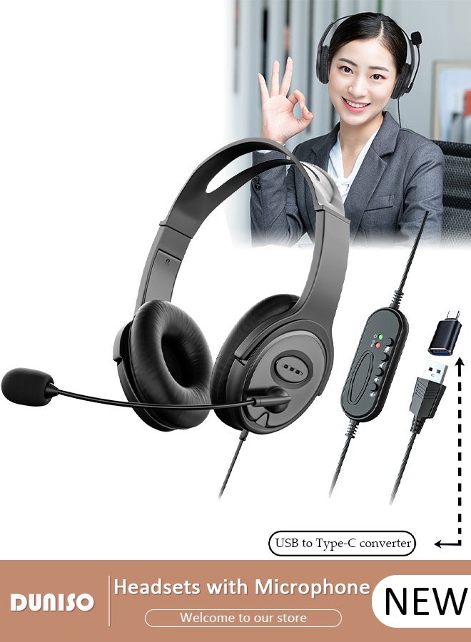 Compare USB Headset with Mic, Computer Laptop Headphones with Noise Cancelling Microphone inline Control for Home Office Online Class, Equipped with a typec adapter, Adjustable Inline Control Microphone, Comfortable Wearing Design at KSA Price
